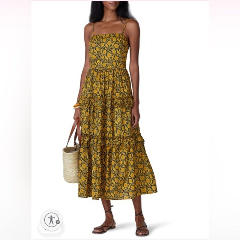 Nicholas Adele Boho Tiered Midi Dress XL Batik Floral Cottagecore Wedding Guest